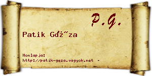 Patik Géza névjegykártya